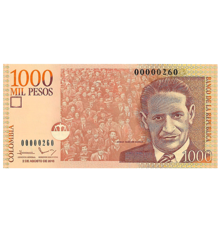 Colombia 1.000 Pesos 2016 Número bajo 260(Formato pequeño)